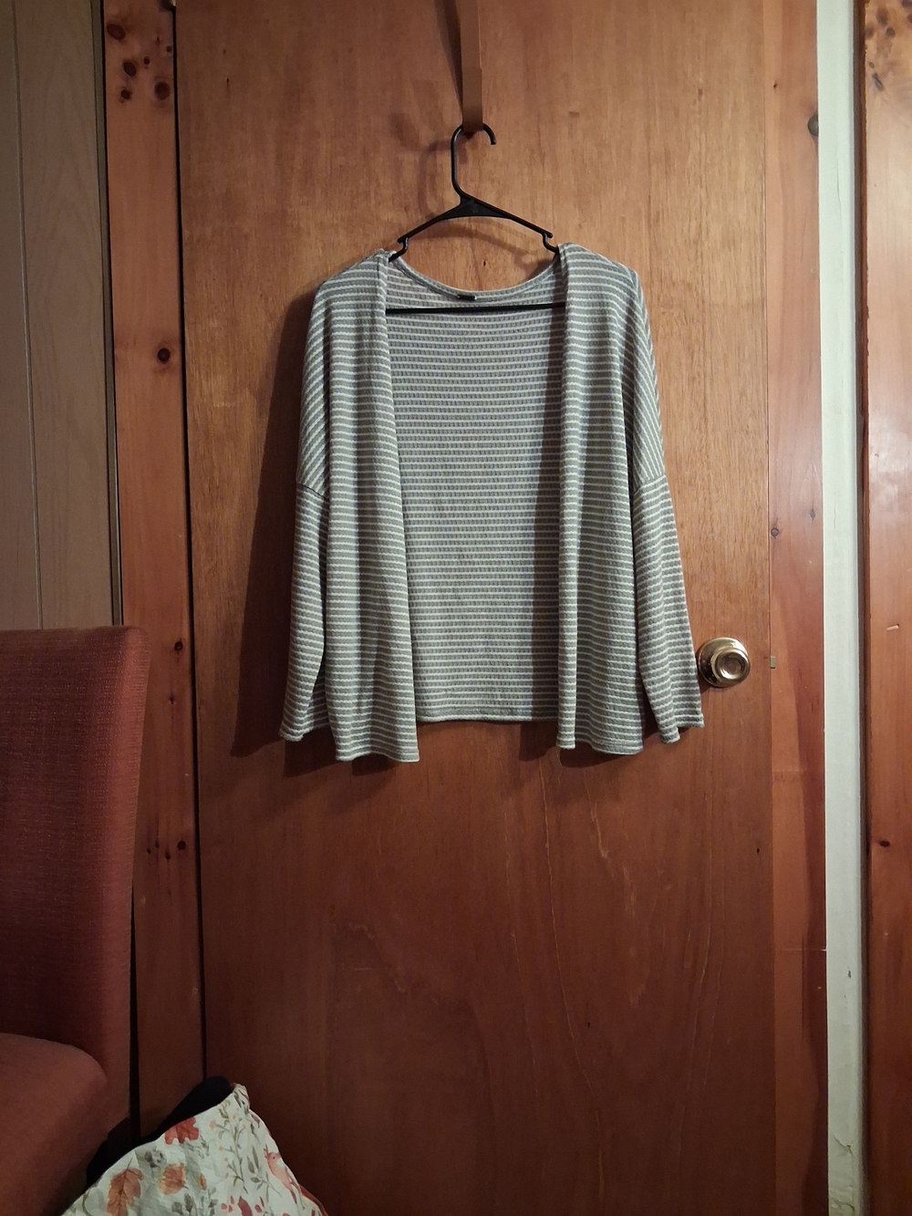 Poof! Women's Open-Front Striped Cardigan - Gray & White